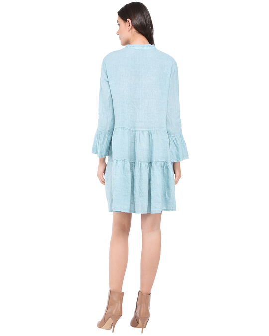 Le Jardin du Lin Short Dress With Knotted Tunisian Collar And Ruffled Bottom