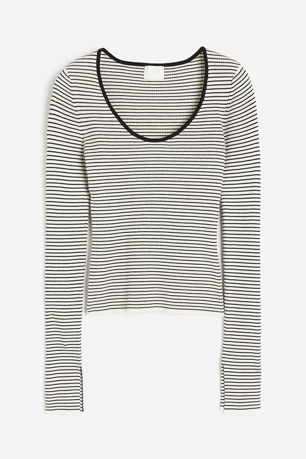 H&M Shirt in Rippstrick Weiß/Schwarz gestreift