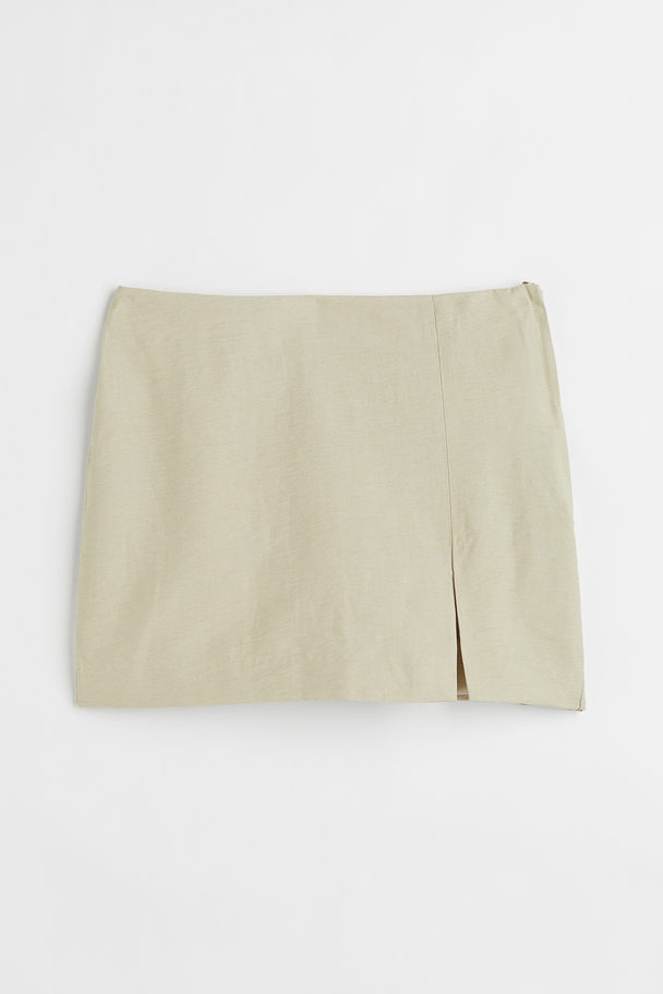 H&M Short Linen-blend Skirt Light Green-beige