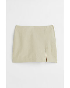 Short Linen-blend Skirt Light Green-beige