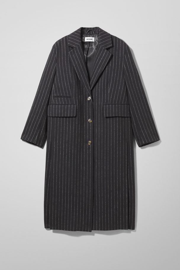 Weekday Laya Oversized Tailored Coat Navy/pinstripe