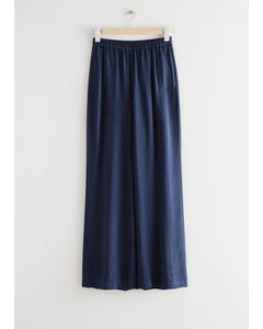 Relaxed Elasticated Waist Jacquard Trousers Blue