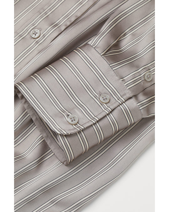 H&M Satin Shirt Dress Greige/striped