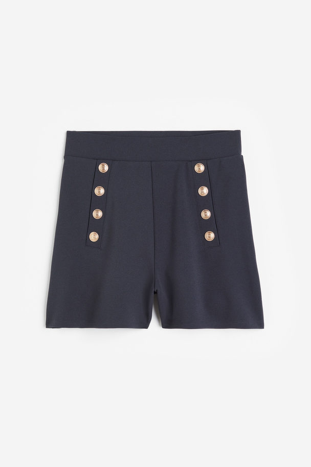 H&M Button-front Shorts Dark Blue