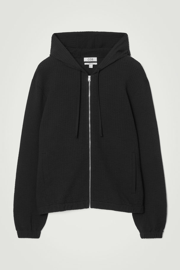 COS Ribbed Jersey Zip-up Hoodie Black