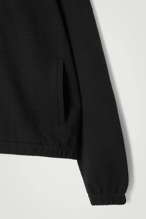 COS Ribbed Jersey Zip-up Hoodie Black