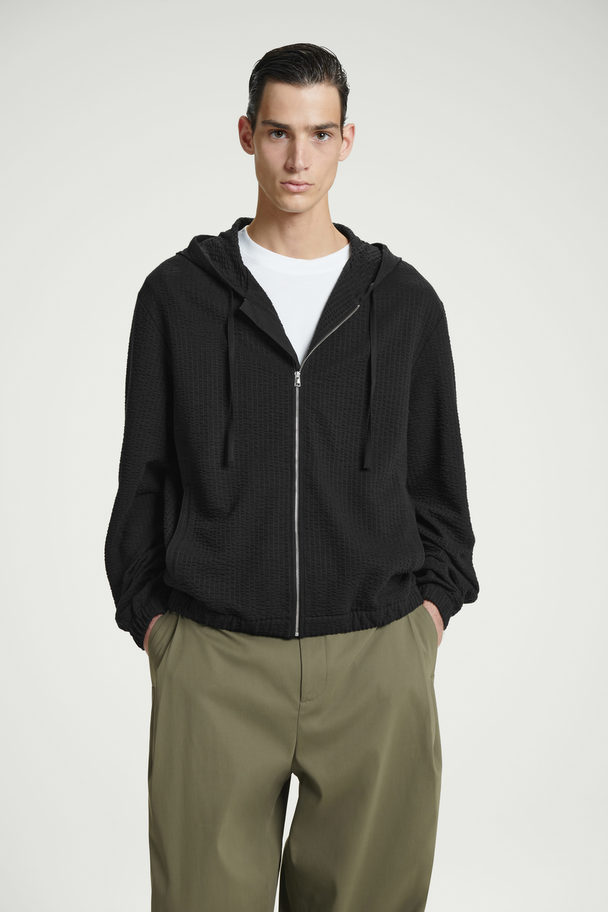 COS Ribbed Jersey Zip-up Hoodie Black