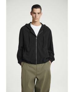 Ribbed Jersey Zip-up Hoodie Black