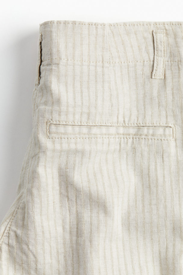 H&M Wide Linen-blend Trousers Natural White/striped