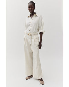 Wide Linen-blend Trousers Natural White/striped