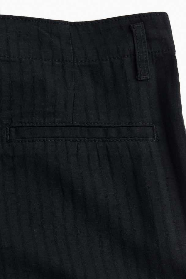 H&M Wide Linen-blend Trousers Black