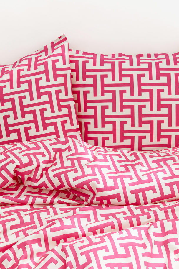 H&M HOME Viscose Double/king Duvet Cover Set Hot Pink/patterned
