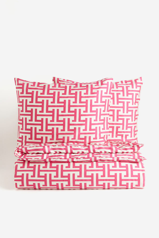 H&M HOME Viscose Double/king Duvet Cover Set Hot Pink/patterned