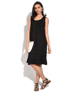 Mid-lenght Ruffled Dress With Round Collar And Front Pleats