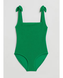 Textured Bow Tie Swimsuit Emerald Green