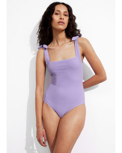 Textured Bow Tie Swimsuit Lilac