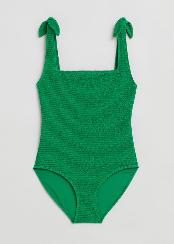 & Other Stories Textured Bow Tie Swimsuit Emerald Green