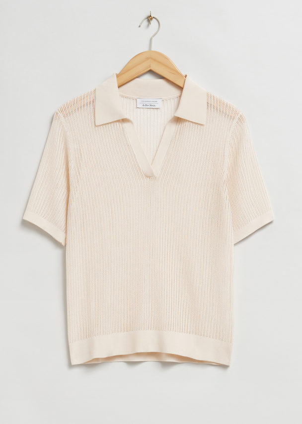 & Other Stories Relaxed Pointelle Knitted Polo Shirt Cream
