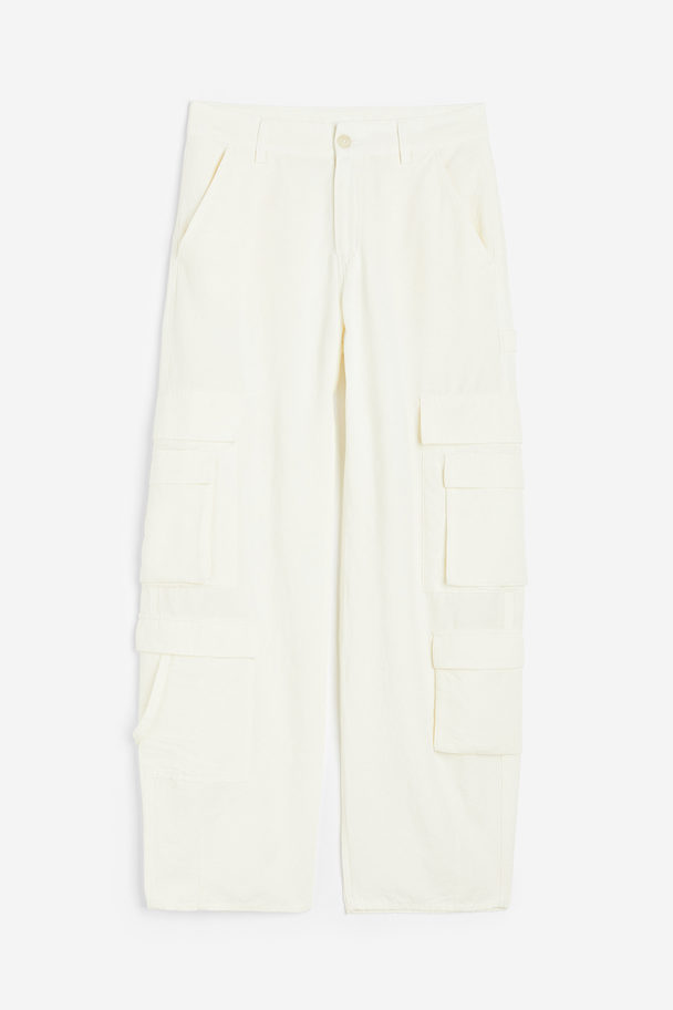 H&M Linen-blend Cargo Trousers White