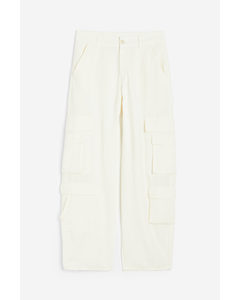 Linen-blend Cargo Trousers White