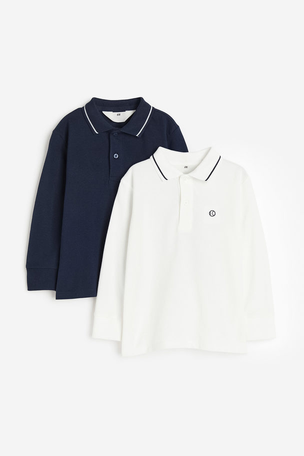 H&M 2-pack Piqué Polo Shirts Navy Blue/white