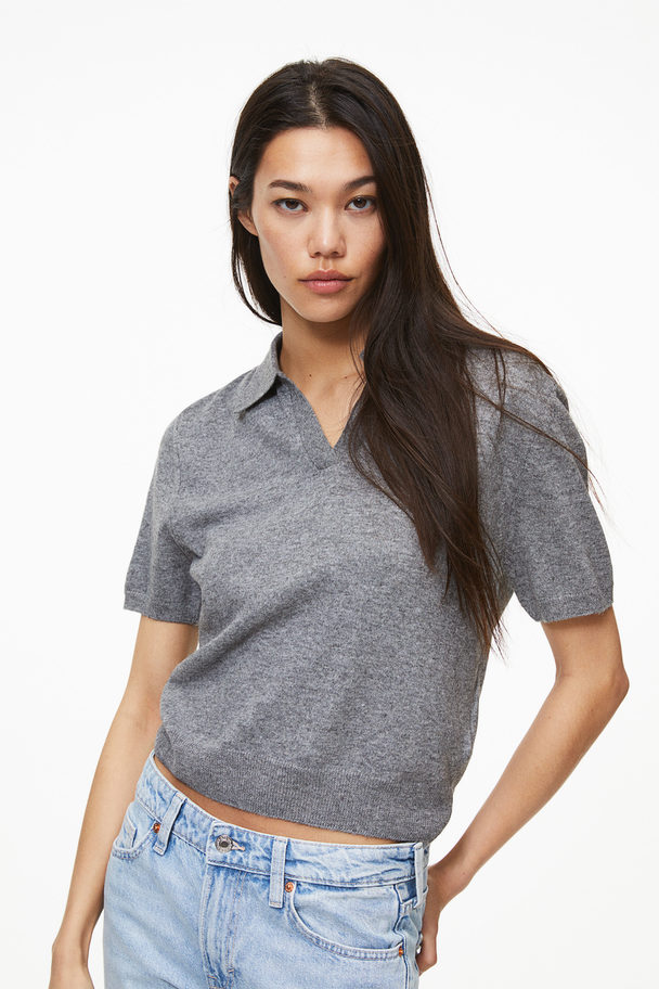 H&M Poloshirt aus Feinstrick Graumeliert