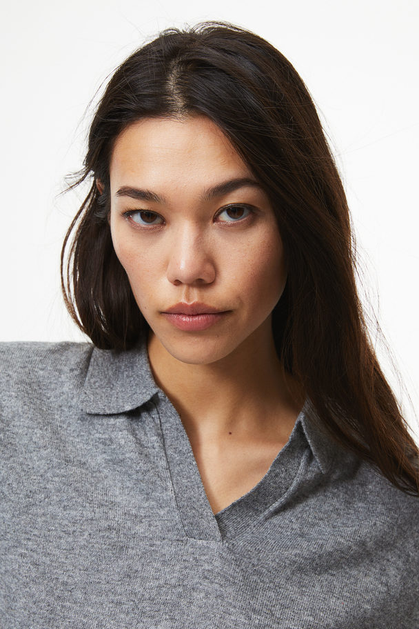 H&M Fine-knit Polo Shirt Grey Marl