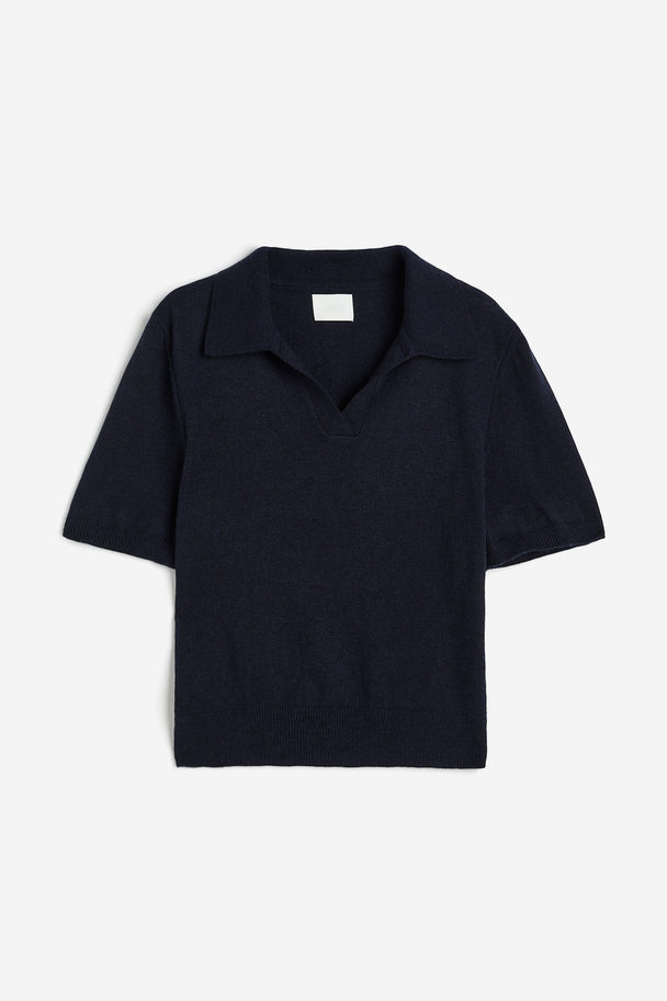 H&M Fine-knit Polo Shirt Navy Blue