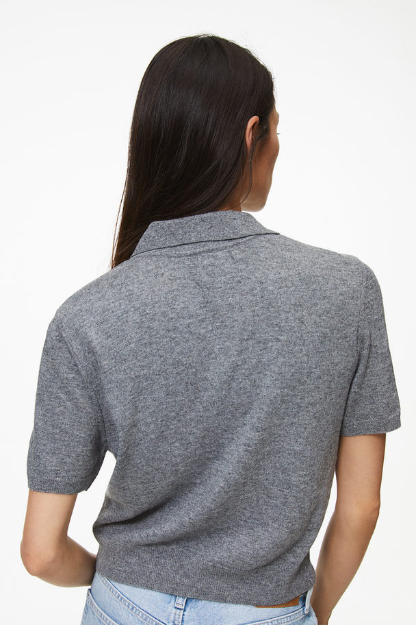 H&M Fine-knit Polo Shirt Grey Marl
