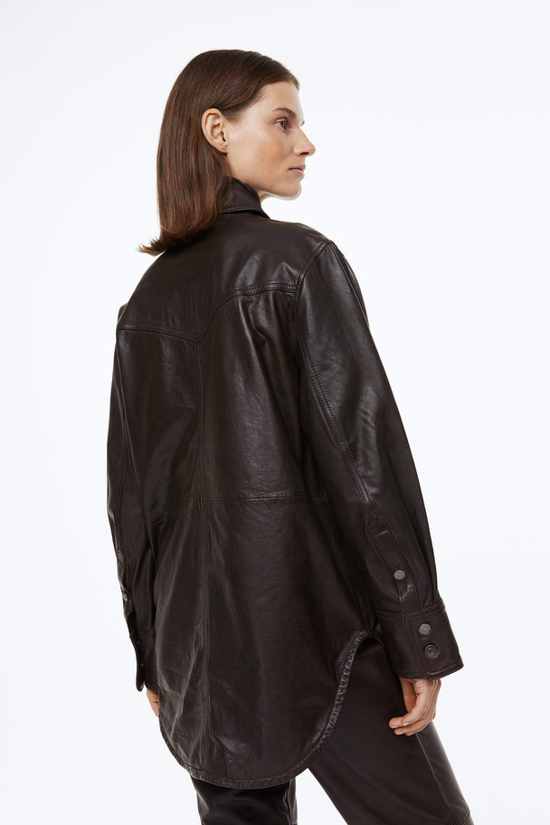 H&M Skjorta I Läder Mörkbrun