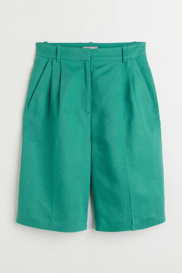 H&M Linen-blend Bermuda Shorts Green
