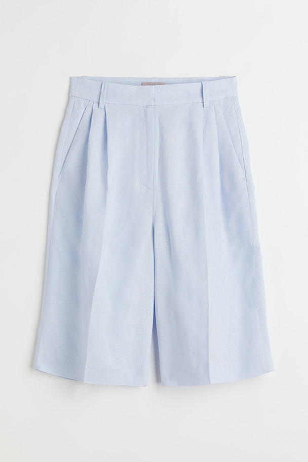 H&M Linen-blend Bermuda Shorts Light Blue
