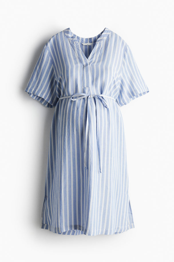 H&M Mama Linen-blend Tunic Dress Blue/striped