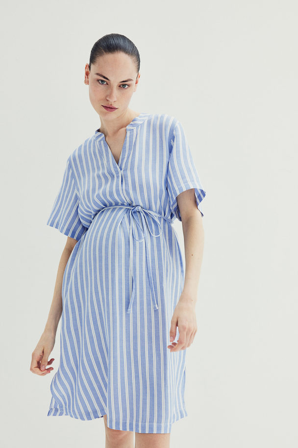 H&M Mama Linen-blend Tunic Dress Blue/striped