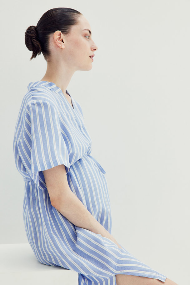 H&M Mama Linen-blend Tunic Dress Blue/striped