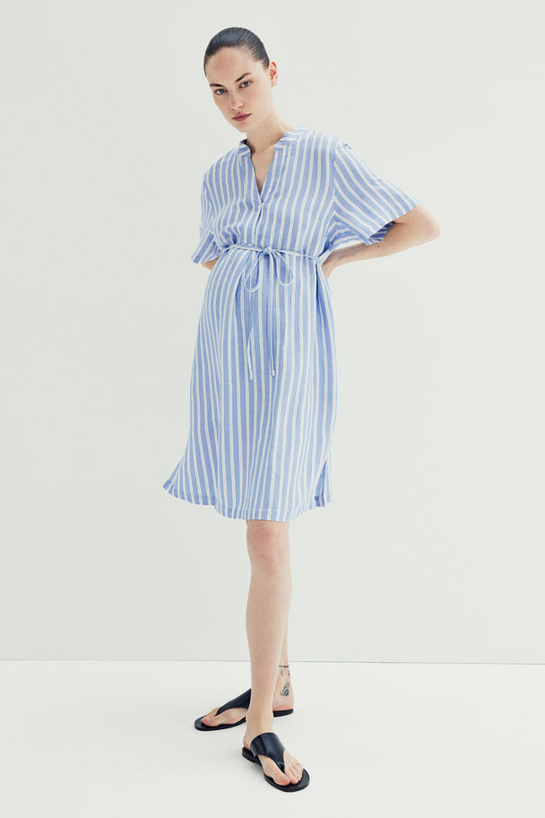 H&M Mama Linen-blend Tunic Dress Blue/striped