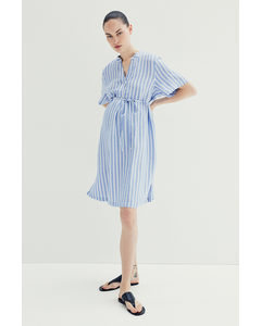 Mama Linen-blend Tunic Dress Blue/striped