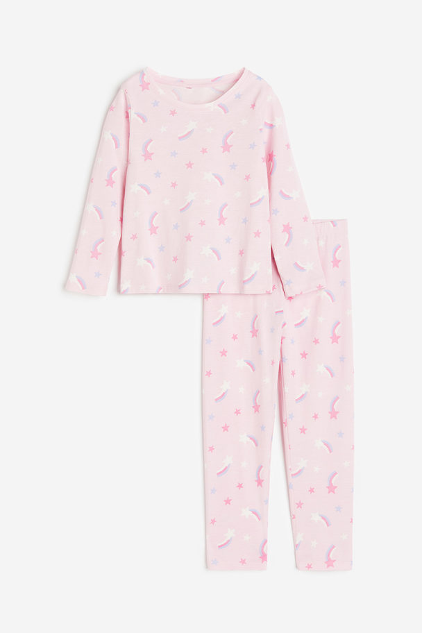 H&M Tricot Pyjama Met Print Lichtroze/sterren