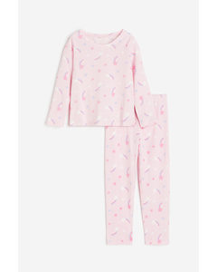 Tricot Pyjama Met Print Lichtroze/sterren