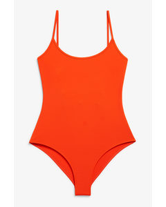 Red Tie Back Spaghetti Strap Swimsuit Red