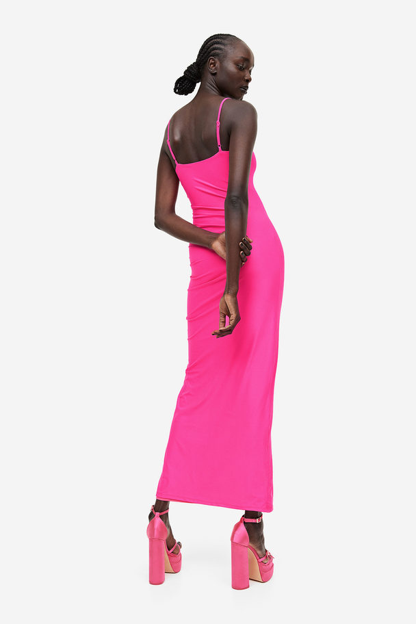 GOOD AMERICAN Satin Ruched Slip Maxi Dress Knock Out Pink