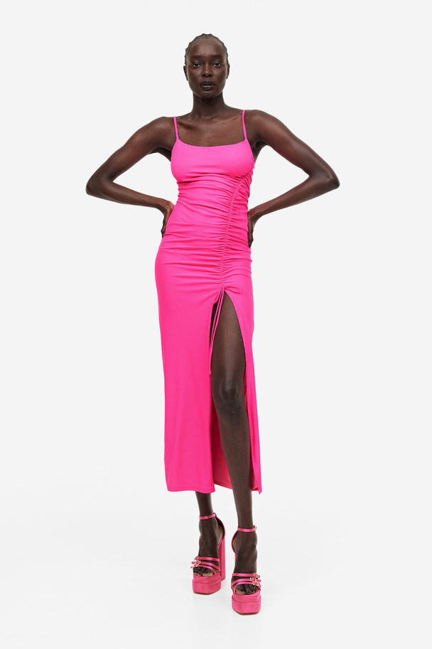 GOOD AMERICAN Satin Ruched Slip Maxi Dress Knock Out Pink