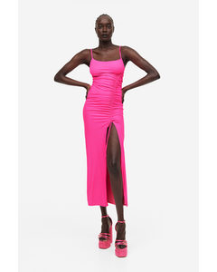 Satin Ruched Slip Maxi Dress Knock Out Pink