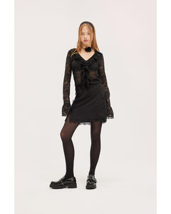 Lace Trim Mini Skirt Black