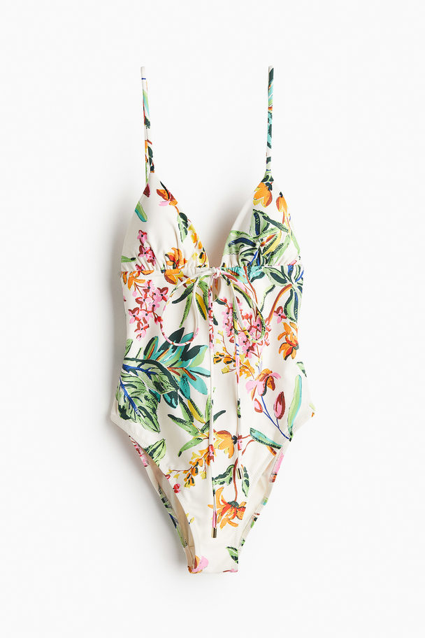 H&M Padded-cup Swimsuit Cream/floral