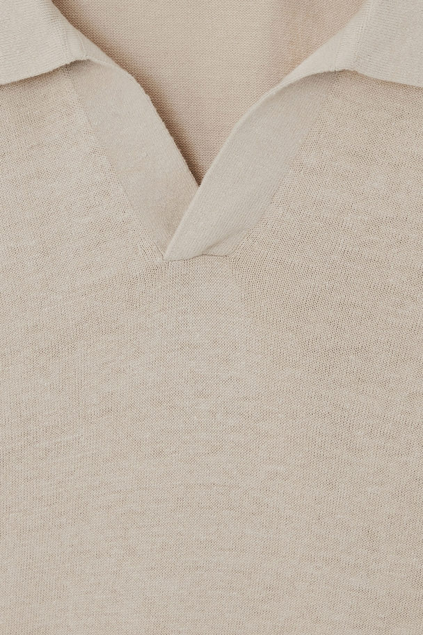 COS Knitted Linen Polo Shirt Stone