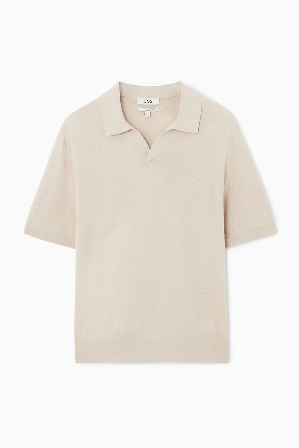 COS Knitted Linen Polo Shirt Stone