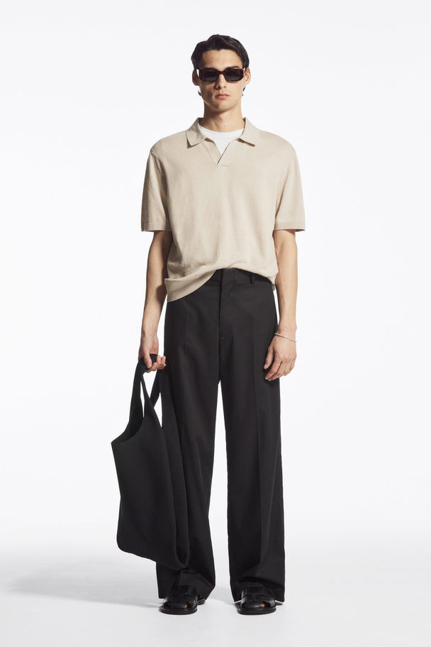 COS Knitted Linen Polo Shirt Stone