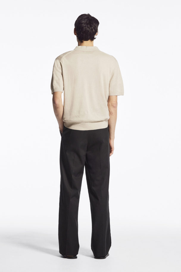 COS Knitted Linen Polo Shirt Stone