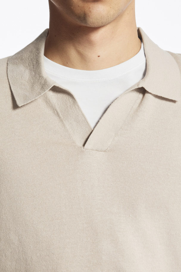 COS Knitted Linen Polo Shirt Stone